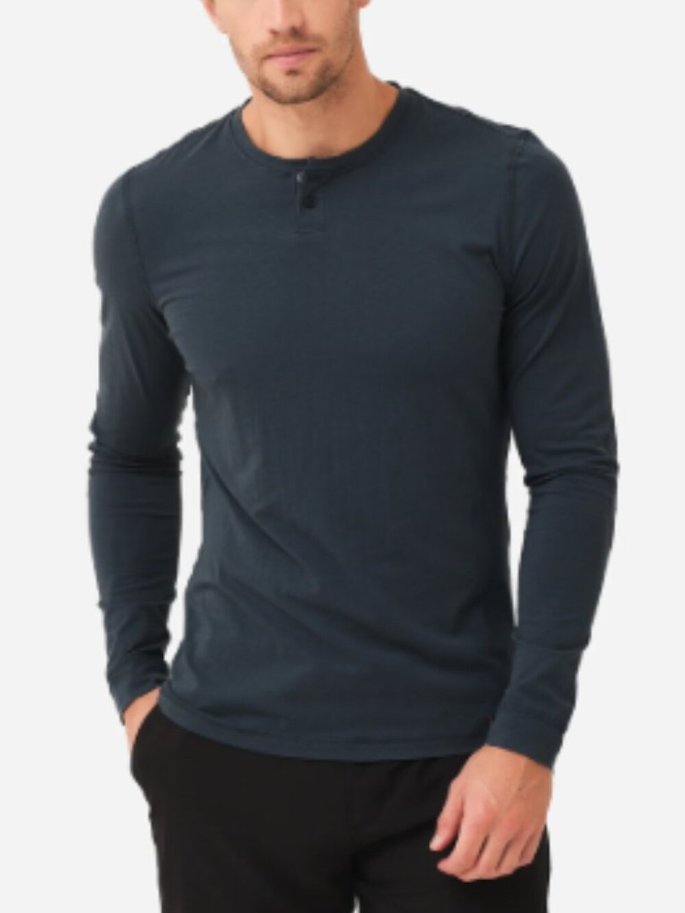 Vuori Men’s Long Sleeve Ever Henley Shirt Top Blue Button Front Size XL
